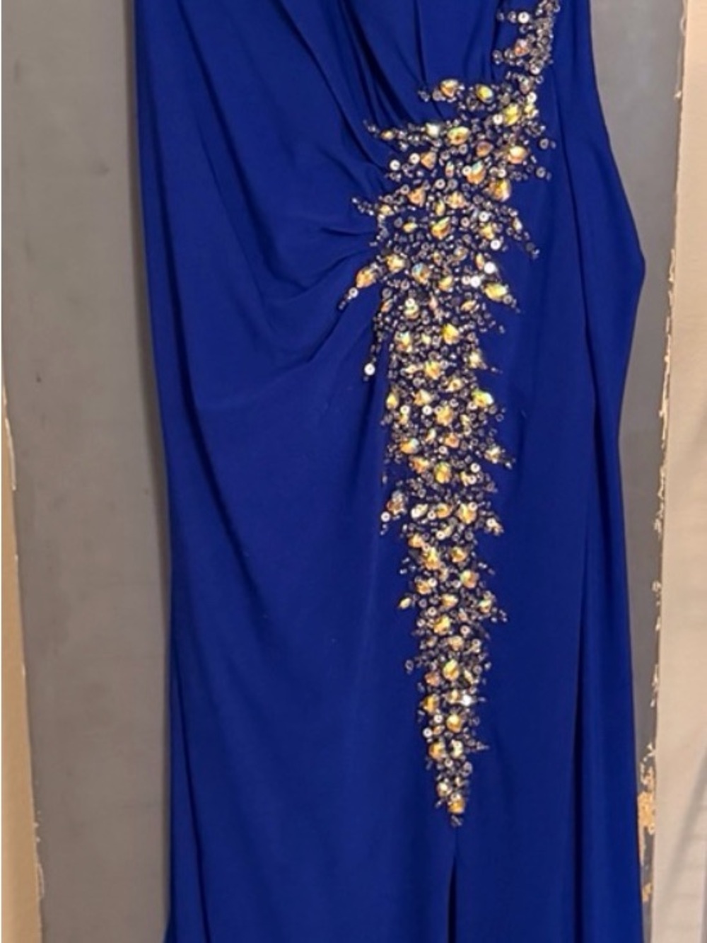 Royal Blue Evening Gown with Embellished Cascade